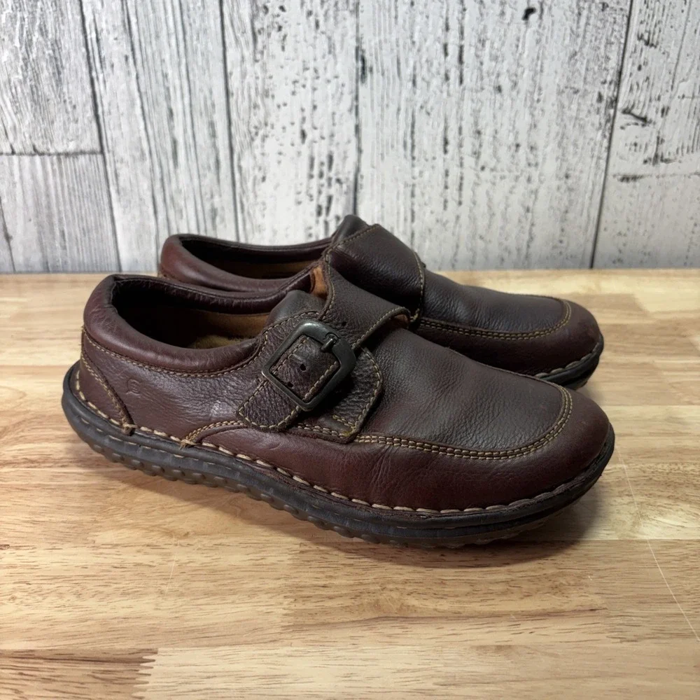 Born Mens Brown Leather Monk Strap Loafers Slip On Shoes M/W 8  W6262